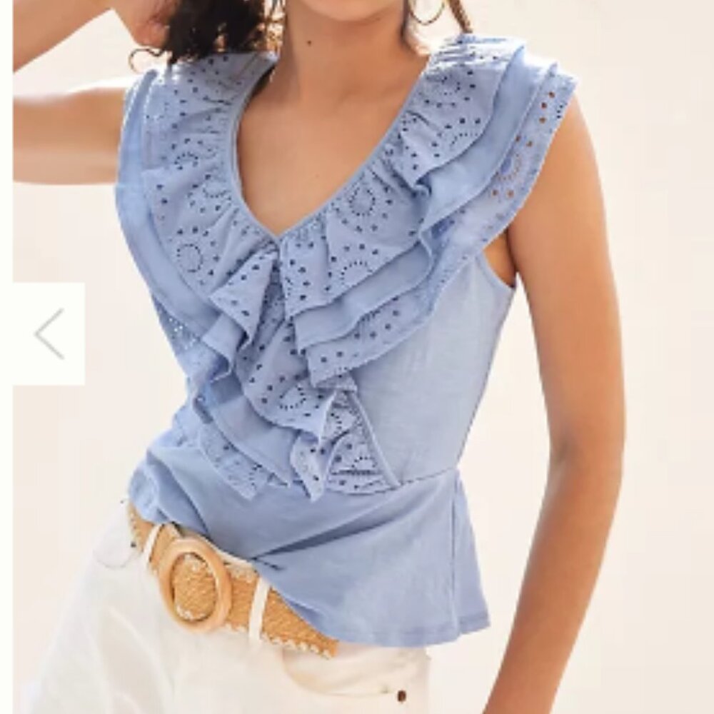 Anthropologie Porridge Ruffled Eyelet Sky Blue Crop Top Medium
